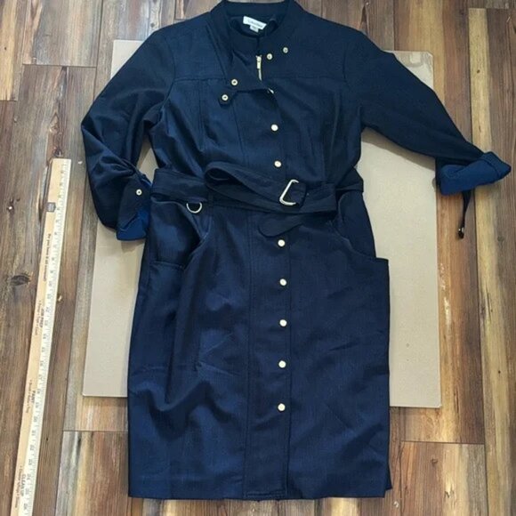 Calvin Klein Dark Blue Long Sleeve Dress Sz 12 - Picture 1 of 6